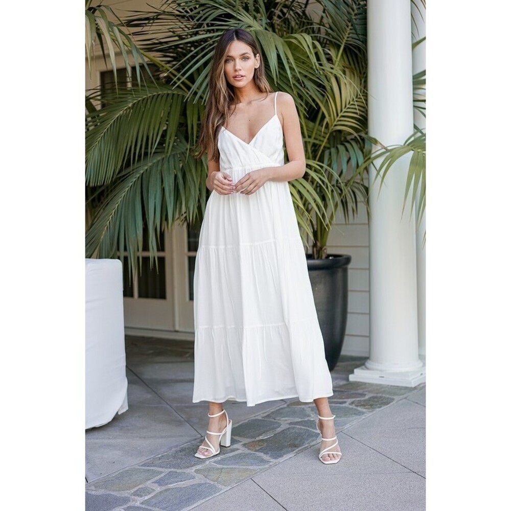 Lulus Casual Chic White Surplice Tiered Maxi Dress - Size XS